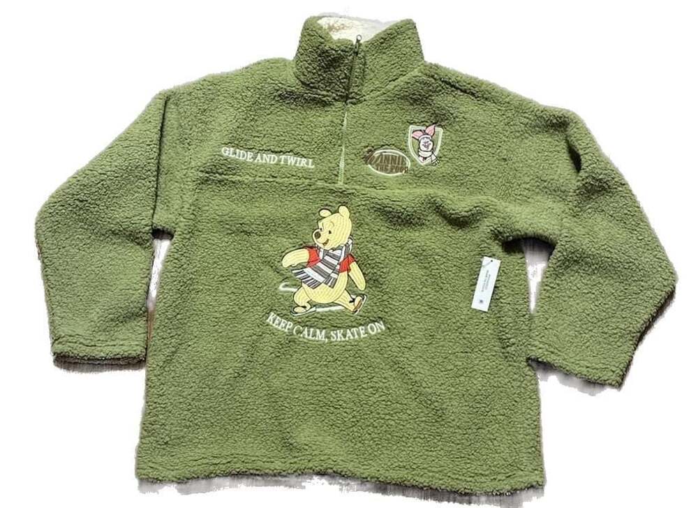 Disney Winnie the Pooh Keep Calm Skate On Sherpa Quarter Zip Pullover XL